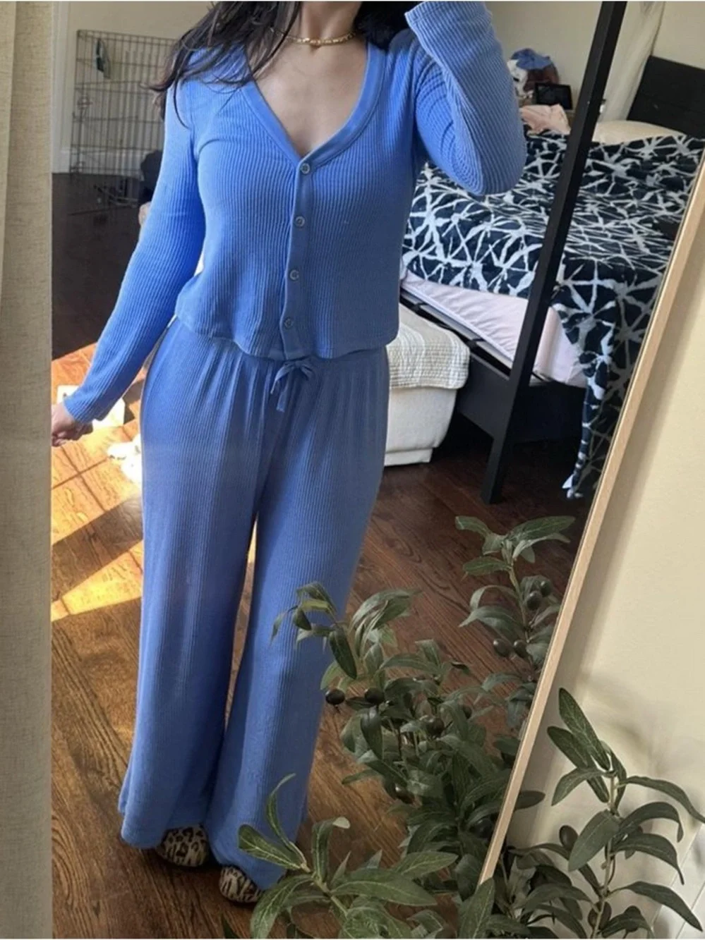 Auden Periwinkle Ribbed Wide-Leg Lounge Pants